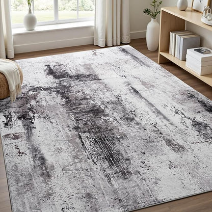 Toneed Abstract Area Rug Modern Washable Rug Soft Non Slip Rug Low Pile for Bedroom Living Room Dining Room Coffee Brown 9x11 Feet