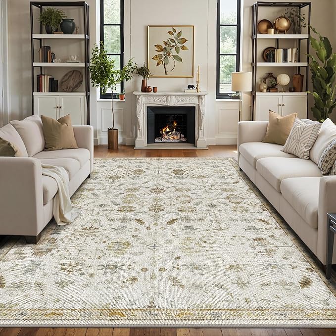 LUMI 4x6 Washable Area Rug for Living Room, Ultra Soft Traditional Vintage Rugs Non Slip with Rubber Backing, Low Profile, High Traffic, Stain Resistant Carpets, Ideal for Bedroom, Dining Room, Indoor