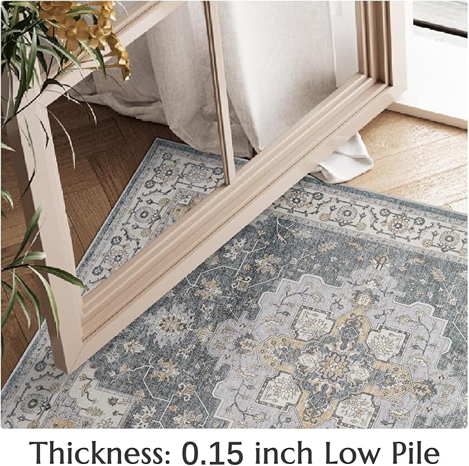 jinchan Area Rug 2x3 Vintage Entryway Rug Washable Boho Indoor Doormat Floral Medallion Small Door Mat Non Slip Retro Soft Thin Classic Carpet for Kitchen Bathroom Bedroom Grey