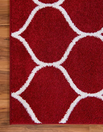 Rugs.com Lattice Frieze Collection Rug – 2' x 13' Runner Red Medium Rug Perfect for Living Rooms, Large Dining Rooms, Open Floorplans