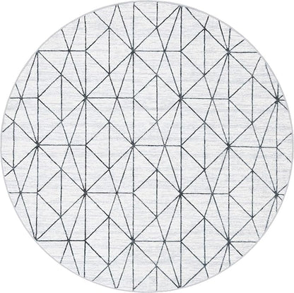 Rugs.com Lattice Trellis Collection Rug – 8 Ft Round White Low-Pile Rug Perfect for Kitchens, Dining Rooms
