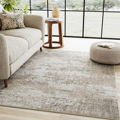 Modern Abstract Beige Gray Area Rug 3x5 Entryway Machine Washable Office Carpet Kitchen Door Mat Indoor Accent Throw Low Pile Non Slip Distressed Living Dining Laundry Room Bedroom