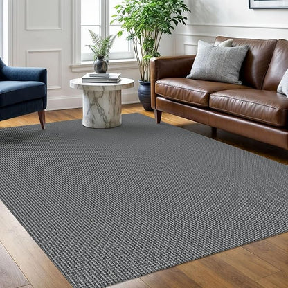 Braided Area Rug 5x7 Ft Washable Rugs for Living Room Non Slip Bedroom Rugs Boho Dining Room Rug Cotton Living Room Woven Floor Carpet for Nursery Playroom, Dark Grey/Grey