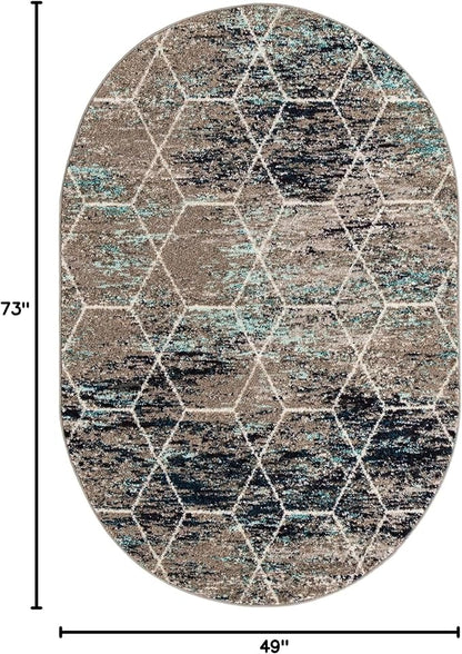 Unique Loom Trellis Frieze Collection Area Rug - Geometric (4' x 6' Oval, Blue Multi/ Ivory)