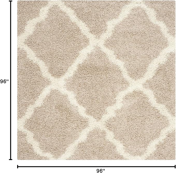 SAFAVIEH Dallas Shag Collection Area Rug - 8' Square, Beige & Ivory, Trellis Design, Non-Shedding & Easy Care, 1.5-inch Thick Ideal for High Traffic Areas in Living Room, Bedroom (SGD257D)
