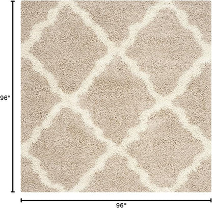 SAFAVIEH Dallas Shag Collection Area Rug - 8' Square, Beige & Ivory, Trellis Design, Non-Shedding & Easy Care, 1.5-inch Thick Ideal for High Traffic Areas in Living Room, Bedroom (SGD257D)