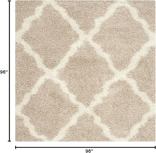 SAFAVIEH Dallas Shag Collection Area Rug - 8' Square, Beige & Ivory, Trellis Design, Non-Shedding & Easy Care, 1.5-inch Thick Ideal for High Traffic Areas in Living Room, Bedroom (SGD257D)