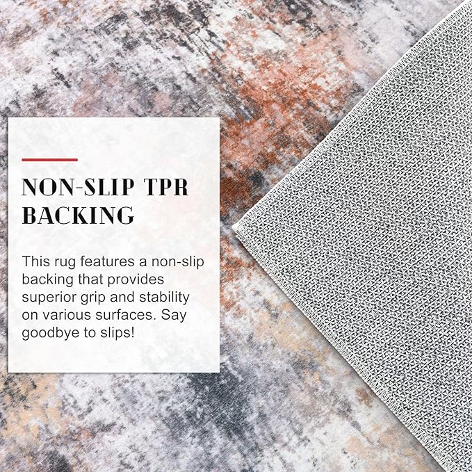 Modern Abstract Runner Rug 2x6, Grey Orange Multi Washable Kitchen Runner Non-Slip Soft Hallway Rug Runner Thin Print Faux Wool Carpet for Entryway Bedroom Laundry Room Indoor Home Decor