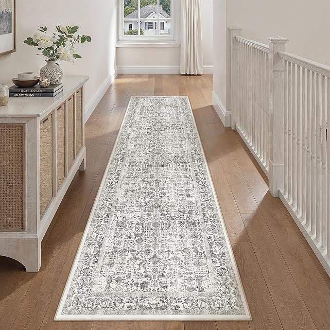 Black Runner Rug 3x10 Hallway Machine Washable Kitchen Vintage Distressed Non Slip Long Carpet Indoor Retro Floral Bedroom Accent Throw Rug for Bathroom Office Laundry Dining Room