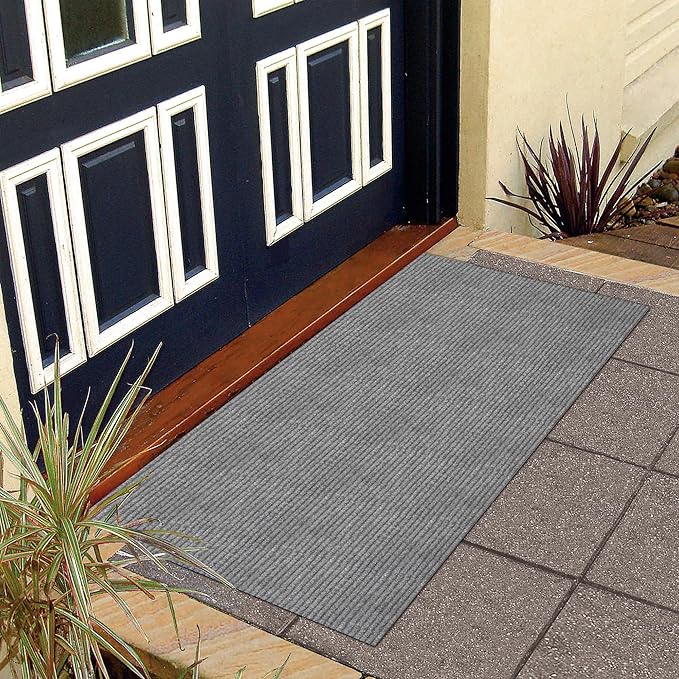 Ottomanson Mud Mat 2' x 3'11" Entryway Rug - Non-Slip Scraper Doormat for Muddy Paws, Dirt Trapping Indoor/Outdoor Mat for High-Traffic Areas, Kitchen, Garage, Patio, Gray