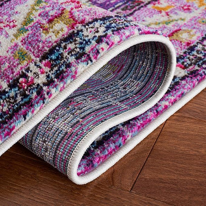 SAFAVIEH Monaco Collection Runner Rug - 2'2" x 10', Violet & Fuchsia, Boho Chic Medallion Distressed Design, Non-Shedding & Easy Care, Ideal for High Traffic Areas in Living Room, Bedroom (MNC243P)
