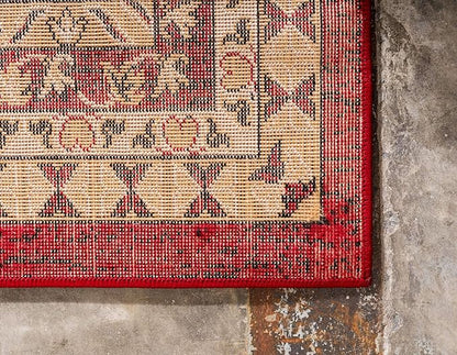 Unique Loom Taftan Collection Border Geometric Tribal Inspired Design Area Rug, 5 ft x 8 ft, Red/Gold