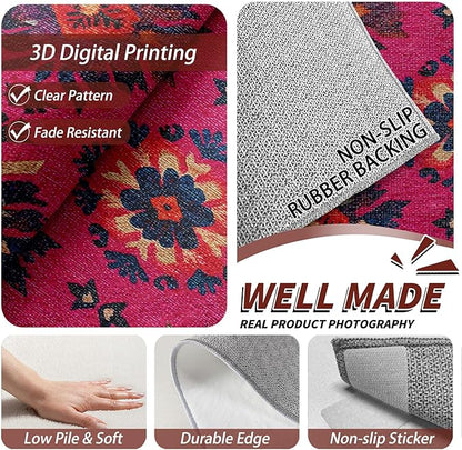 Southwestern Rugs for Bedroom - 4x5ft - Ethnic Vintage Floral Medallion Rugs for Living Room Non Slip Low Pile Machine Washable Area Rug, Southwestern Carpets Home Decor & Gifts