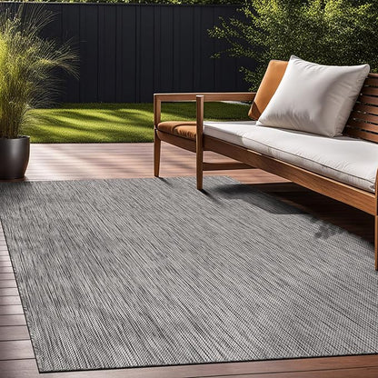 Beverly Rug Indoor Outdoor Rug 10x14, Washable Outside Carpet for Patio, Deck, Porch, Solid Modern Area Rug, Water Resistant, Silver Gray