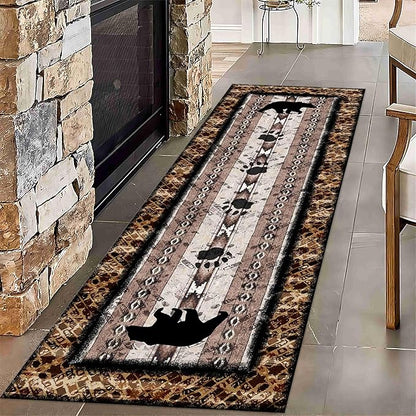 Unique Wildlife Runner Rug, 2x10ft, Bear Border Design Area Rug, Rustic Log Cabin Runner for Entryway, Rubber Backing Durable Floor Rug, Vintage Western Decoration, Fade-Resistant Print Carpet