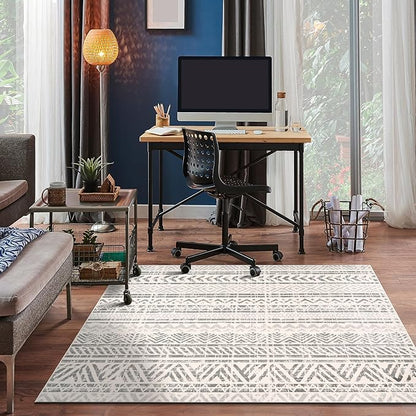Rugshop Geometric Boho Square Rug – Gray Tribal Pattern, Perfect for Living Room, Bedroom, Dining Room, 6'6" x 6'6" Square