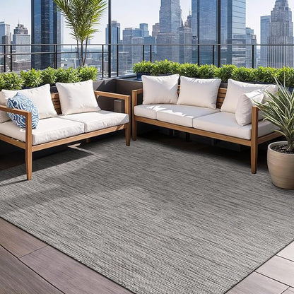 Beverly Rug Indoor Outdoor Rug 10x14, Washable Outside Carpet for Patio, Deck, Porch, Solid Modern Area Rug, Water Resistant, Silver Gray