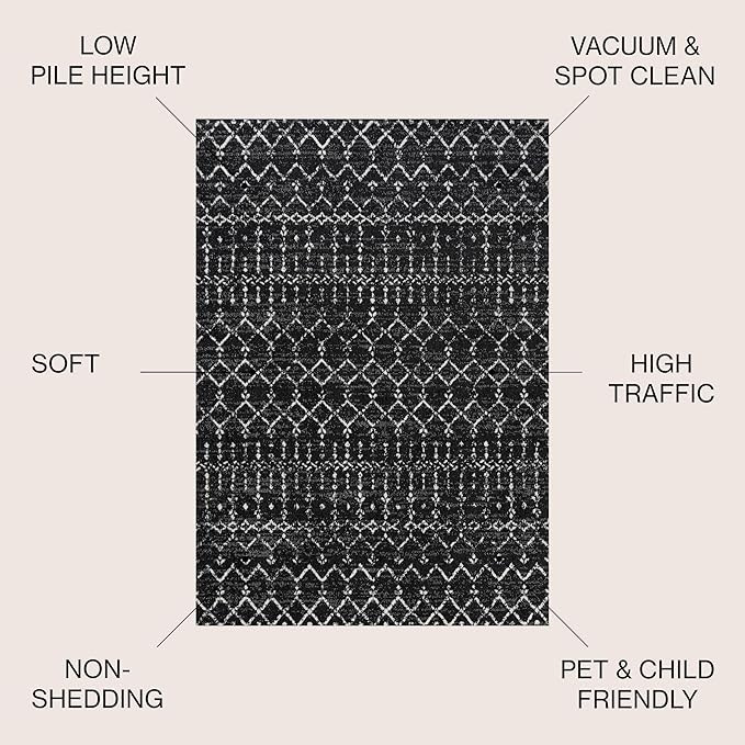 JONATHAN Y Boho Vintage Diamond Black/Ivory Square Area Rug 8X8 ft, Moroccan Hype for Living Room, Bedroom, Kitchen, Office, Easy-Cleaning, High Traffic, Pet-Friendly, Non-Shedding (MOH101D-8SQ)