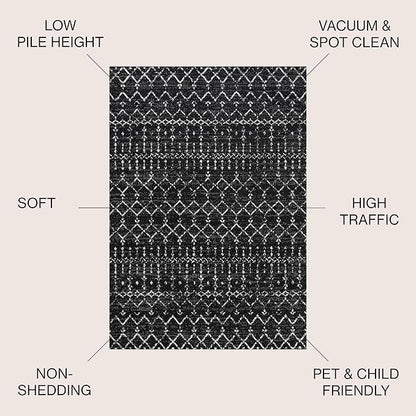 JONATHAN Y Boho Vintage Diamond Black/Ivory Square Area Rug 8X8 ft, Moroccan Hype for Living Room, Bedroom, Kitchen, Office, Easy-Cleaning, High Traffic, Pet-Friendly, Non-Shedding (MOH101D-8SQ)
