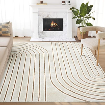 Abani Glam Collection Area Rug - Beige/Cream Modern Abstract Design - 4' x 6' - for Living Room, Bedroom & Office