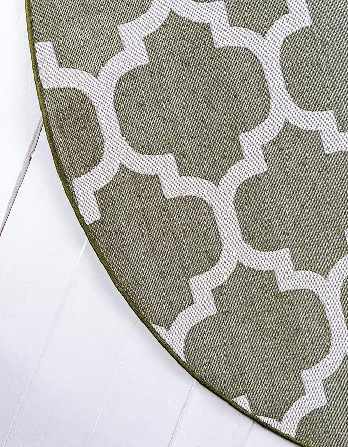 Rugs.com Lattice Collection Rug – 8 Ft Round Dark Green Medium Rug Perfect for Kitchens, Dining Rooms