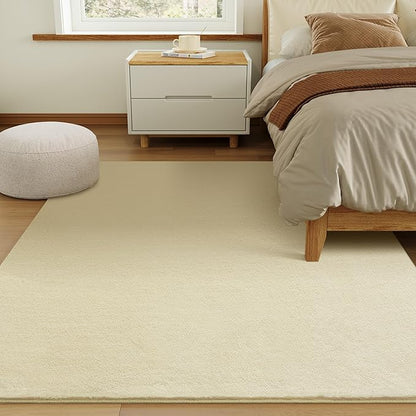 Solid Washable Area Rug - 8x10 Medium Pile Faux Cashmere Carpet for Living Room Bedroom, Light Yellow