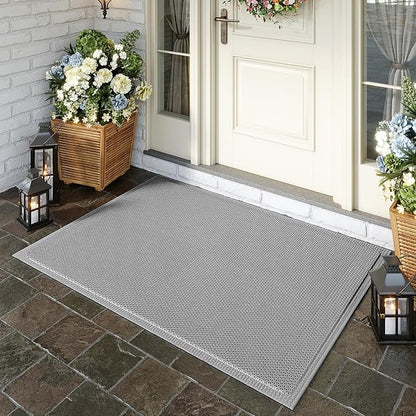 Front Door Mat 24''x36'', Drainage Heavy Duty Dirt Trapping Non-Slip Doormats, Outdoor Rubber Floor Mats, Restaurant Commercial Kitchen Industral Pool Entrance Bar Wet Area, Grey