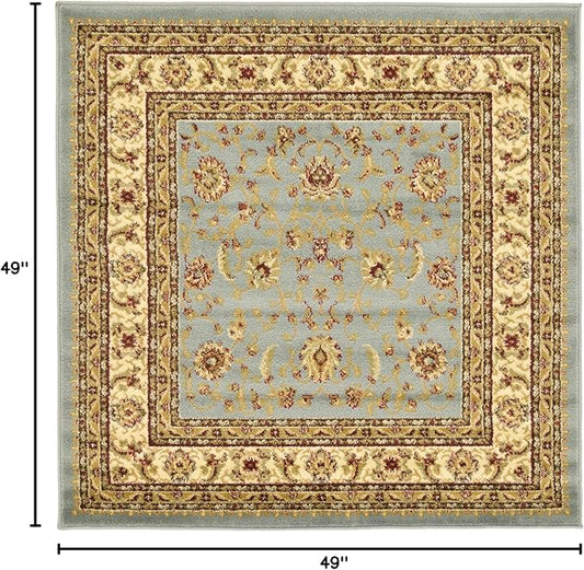 Unique Loom Voyage Collection Traditional Oriental Classic Intricate Design Area Rug (4' 0 x 4' 0 Square, Light Blue/Gold)