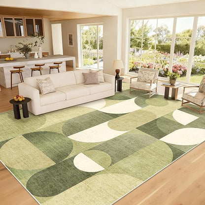 Large Green Area Rugs 8x10 Washable Rug for Living Room Bedroom Dining Room,Modern Geometric Non Slip Carpet