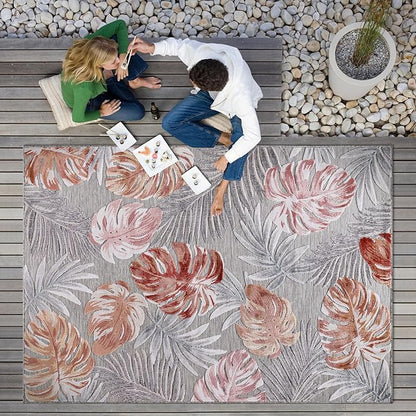 CAMILSON Indoor Outdoor Rug, Multi 5x7 Leaf Tropical Botanical Area Rugs for Indoor and Outdoor patios, Easy-Cleaning Non-Shedding Living Room, Garden and Kitchen Washable Outside Carpet (5 x 7)