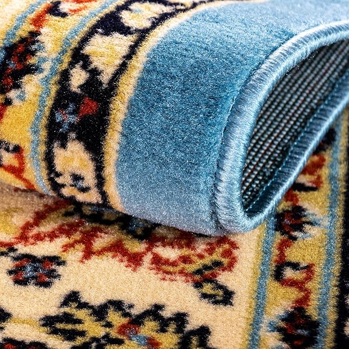 Rugs.com Yasmin Collection Rug – 8 Ft Square Light Blue Medium Rug Perfect for Living Rooms, Kitchens, Entryways