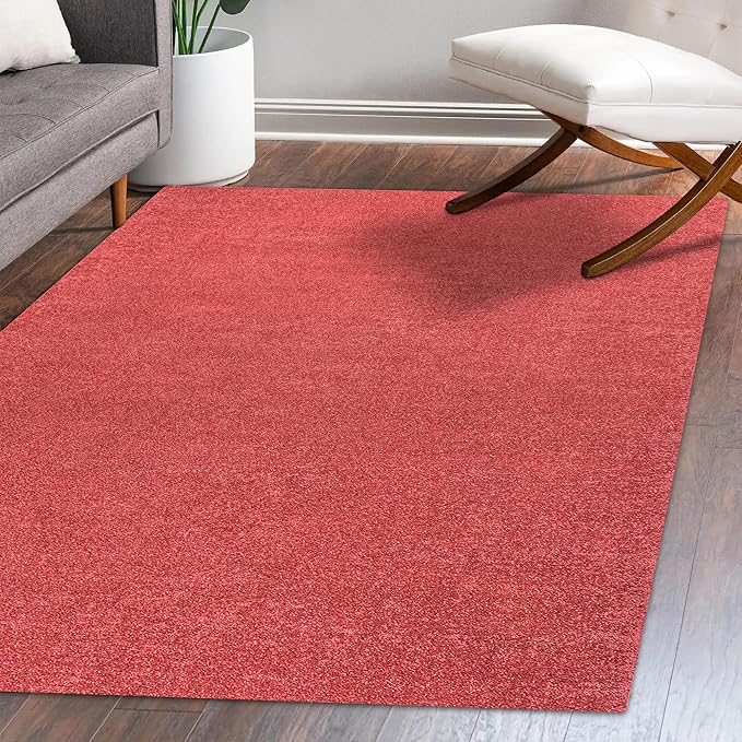 Eyely UES100E-9 Supersoft Haze Solid Low-Pile Indoor Area Rug, Coastal, Bohemian, Minimalist, Classic, Casual for Bedroom,Kitchen,Living Room,Non Shedding,Easy-Washing, Red, 9 X 12