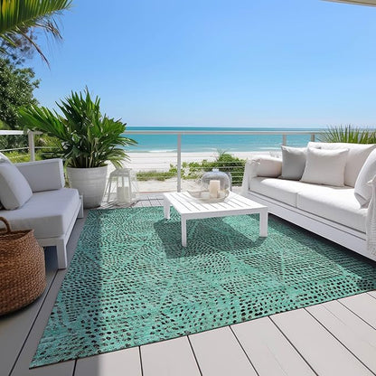 Addison Rugs Chantille ACN591 Teal 5' x 7'6" Indoor Outdoor Area Rug, Easy Clean, Machine Washable, Non Shedding, Bedroom, Living Room, Dining Room, Kitchen, Patio Rug