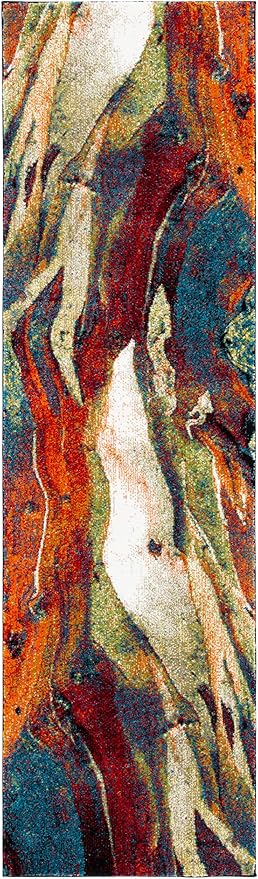 SAFAVIEH Glacier Collection Runner Rug - 2'3" x 16', Red & Green, Modern Abstract Design, Non-Shedding & Easy Care, Ideal for High Traffic Areas in Living Room, Bedroom (GLA126Q)