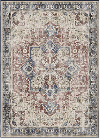 RUGGABLE Washable Area Rug – Kamran Royal Blue 10x14, Stain-Resistant, Non-Slip – Large Machine Washable Rugs for Living Room, Bedroom, Hallway, Entryway & Office–with Standard Pad
