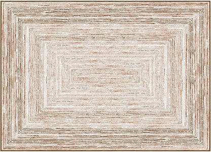 Phantoscope Washable Area Rug 5'x7' Non-Slip, Modern Neutral Boho Rugs for Living Room, Bedroom, Dining Room, Distressed Geometric Rectangle Pattern, Low-Pile Foldable Floor Carpet, Neutral Beige/Rust