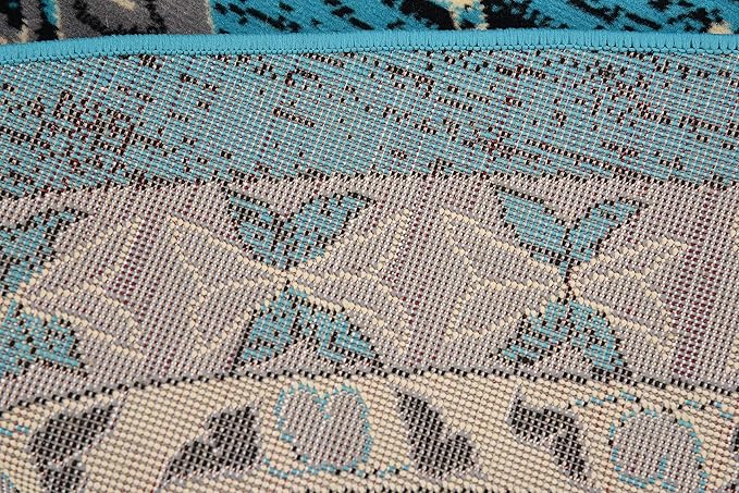Unique Loom Taftan Collection Border Geometric Tribal Inspired Design Area Rug (8' 0 x 8' 0 Round, Turquoise/ Gray)
