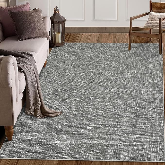 RUGSREAL Living Room Area Rug 9x12 Machine Washable Rug Non-Slip Stain Resistant Modern Abstract Rug Contemporary Accent Throw Floor Carpet for Dining Room Solid Area Rug for Home Office, Grey