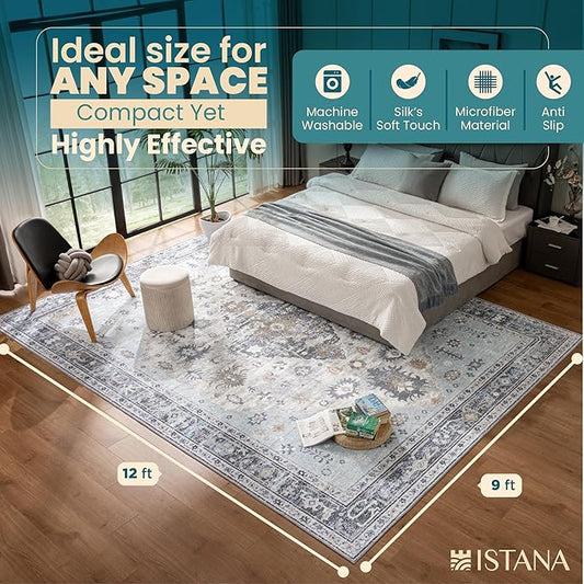 Istana 9x12 Area Rug - Blue 9 x 12 Area Rugs for Living Room - Foldable 9x12 Rugs for Bedroom - Stain Resistant Washable Rug - Eco-Friendly Area Rugs Living Room