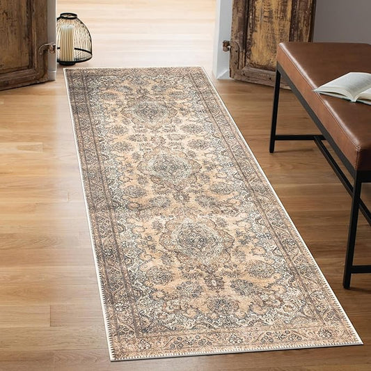 Keen Home Design 2x7 Rug - Machine Washable Runner Rug with Non-Slip Backing, Ideal for Hallway, Entryway, Kitchen, Laundry Room - Vintage, Easy Clean, Durable, Low Pile - (2'6" x 7')