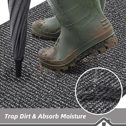 BEQHAUSE Dirt Trapper Door Mat 24" x 36", Non-Slip Washable Doormats Entrance Mat, Dirt Resistant and Absorbent Welcome Mat, Low Profile Floor Mats for Front Back Door and Entryway, Charcoal