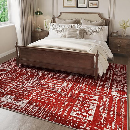 Rugcomf Living Room Rug 6x9 Rug Machine Washable Boho Area Rug Non Slip Moroccan Vintage Low Pile Large Rug for Living Room, Bedroom, Farmhouse, Dining Room, Kids Playroom(Terracotta)