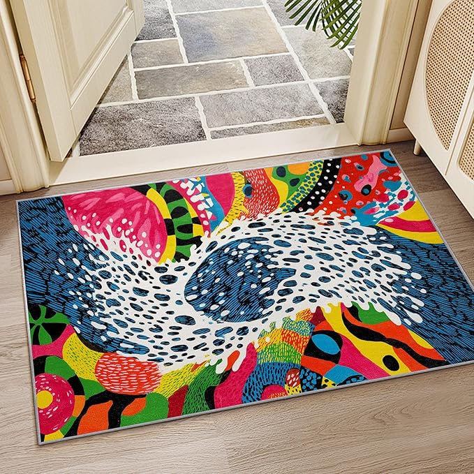 Abstract Living Room Rug - Optical Illusion Retro Rug, 7x9 Area Rugs, Wavy Orange Art Washable Foldable Large Carpet Home Decor #C115