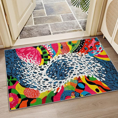 Abstract Rug - 2x3 Area Rugs, Optical Illusion Retro Entryway Rug, Wavy Orange Art Low Pile Fade Resistant Indoor Small Mats Home Decor #C105