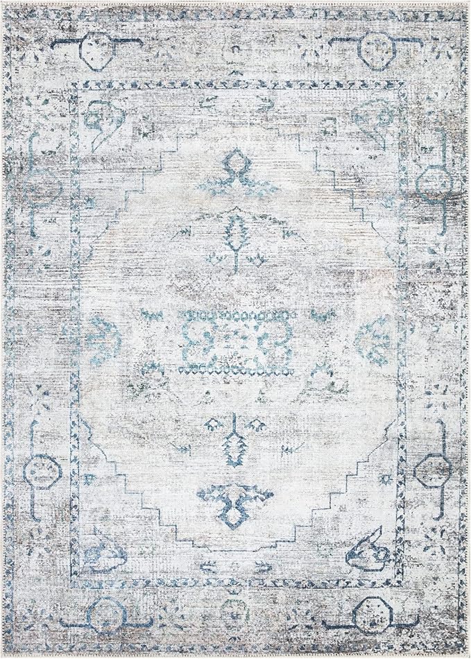 Bloom Rugs Washable Non-Slip 9' x 12' Rug - Teal/Beige Traditional Area Rug for Living Room, Bedroom, Dining Room, and Kitchen - Exact Size: 9' x 12'