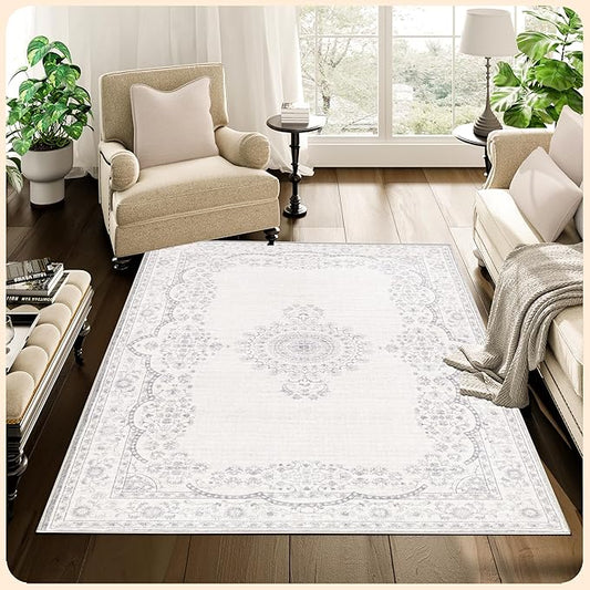 Istana Rug 3x5 - Grey/White Cream Area Rug 3x5 - Pet Friendly Washable Rug - Non Shedding Soft Rugs for Living Room - Eco-Friendly Foldable Dining Room Table Rugs