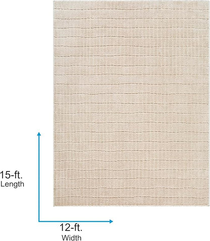 Livabliss x Our PNW Home Cascade Minimalist Striped Area Rug, 12' x 15', Light Brown