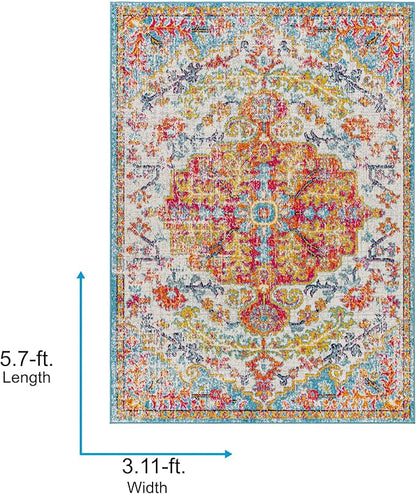 Livabliss Odelia Vintage Bohemian Area Rug,9' x 12'6",Orange/Aqua