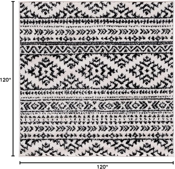 SAFAVIEH Tulum Collection Area Rug - 10' Square, Ivory & Black, Moroccan Boho Tribal Design, Non-Shedding & Easy to Clean, Ideal for Living Room, Bedroom, Dining Space (TUL272B)