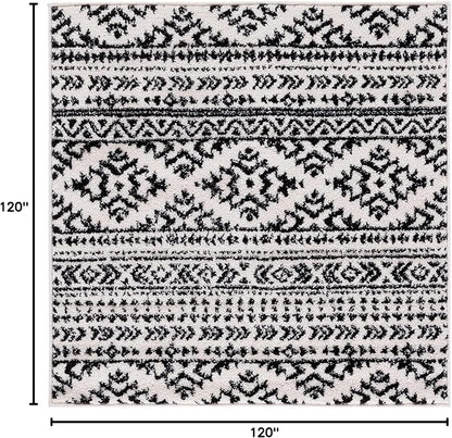 SAFAVIEH Tulum Collection Area Rug - 10' Square, Ivory & Black, Moroccan Boho Tribal Design, Non-Shedding & Easy to Clean, Ideal for Living Room, Bedroom, Dining Space (TUL272B)